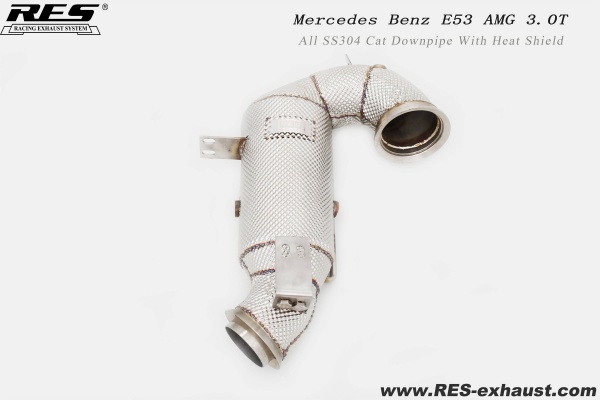 Mercedes Benz E53 AMG All SS304 / Cat Downpipe With Heat Shield