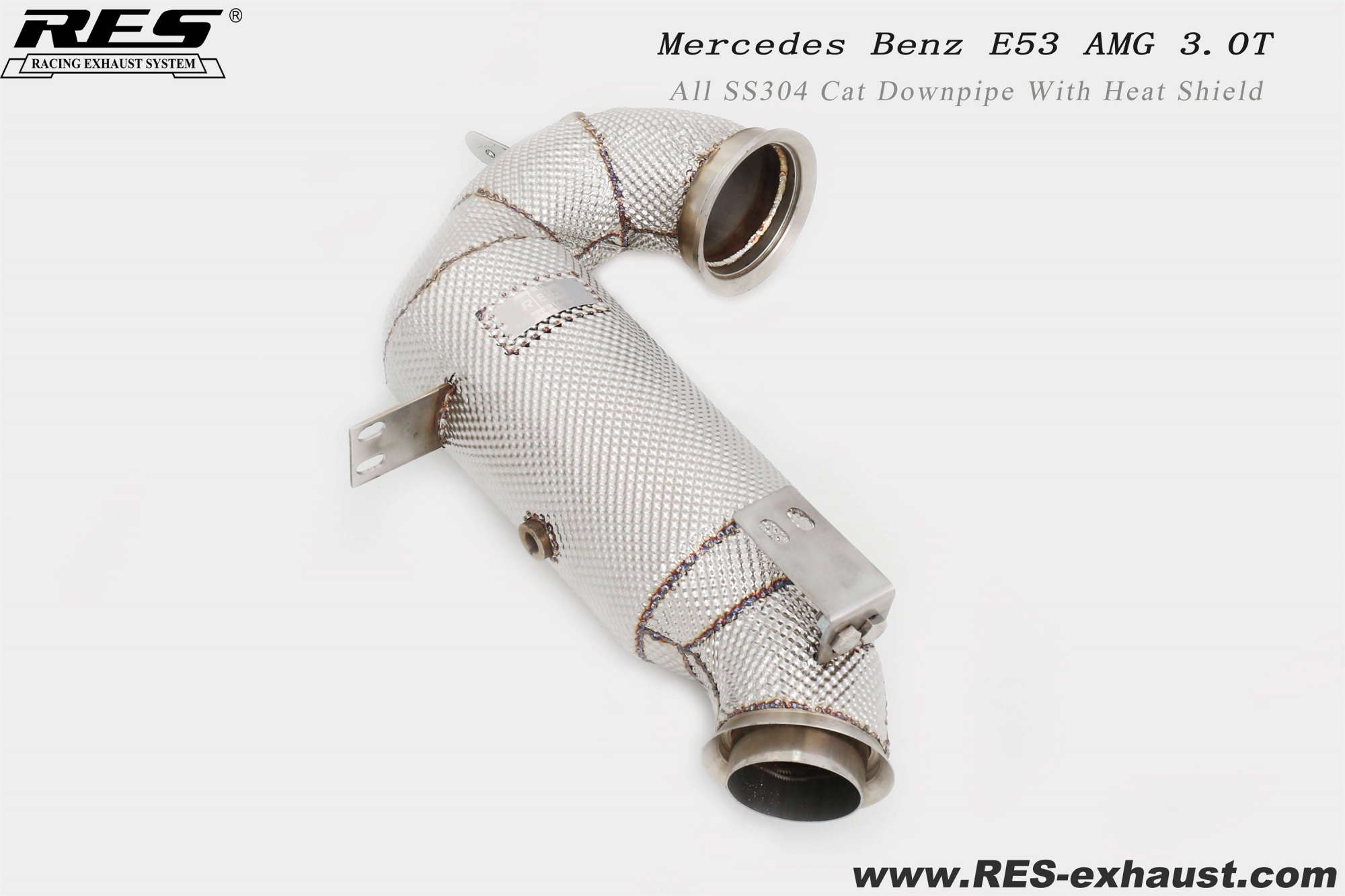 Mercedes Benz E53 AMG All SS304 / Cat Downpipe With Heat Shield