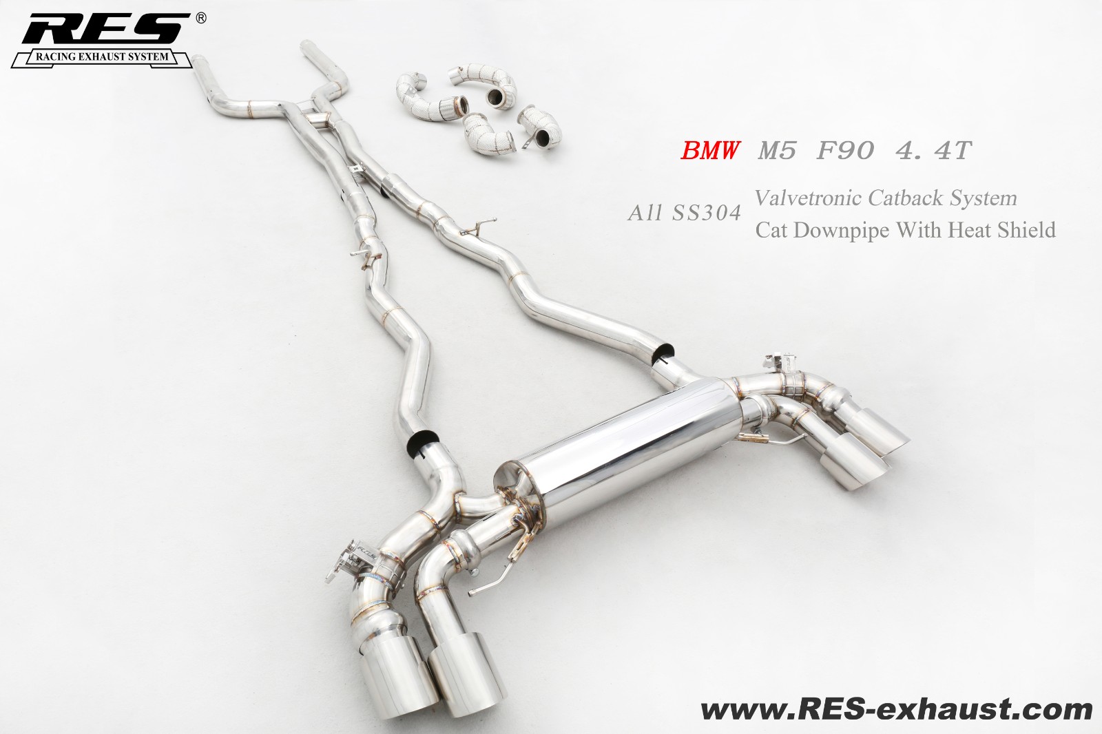 BMW M5 F90 4.4T All SS304 / Cat Downpipe With Heat Shield All SS304 / Valvetronic Catback System