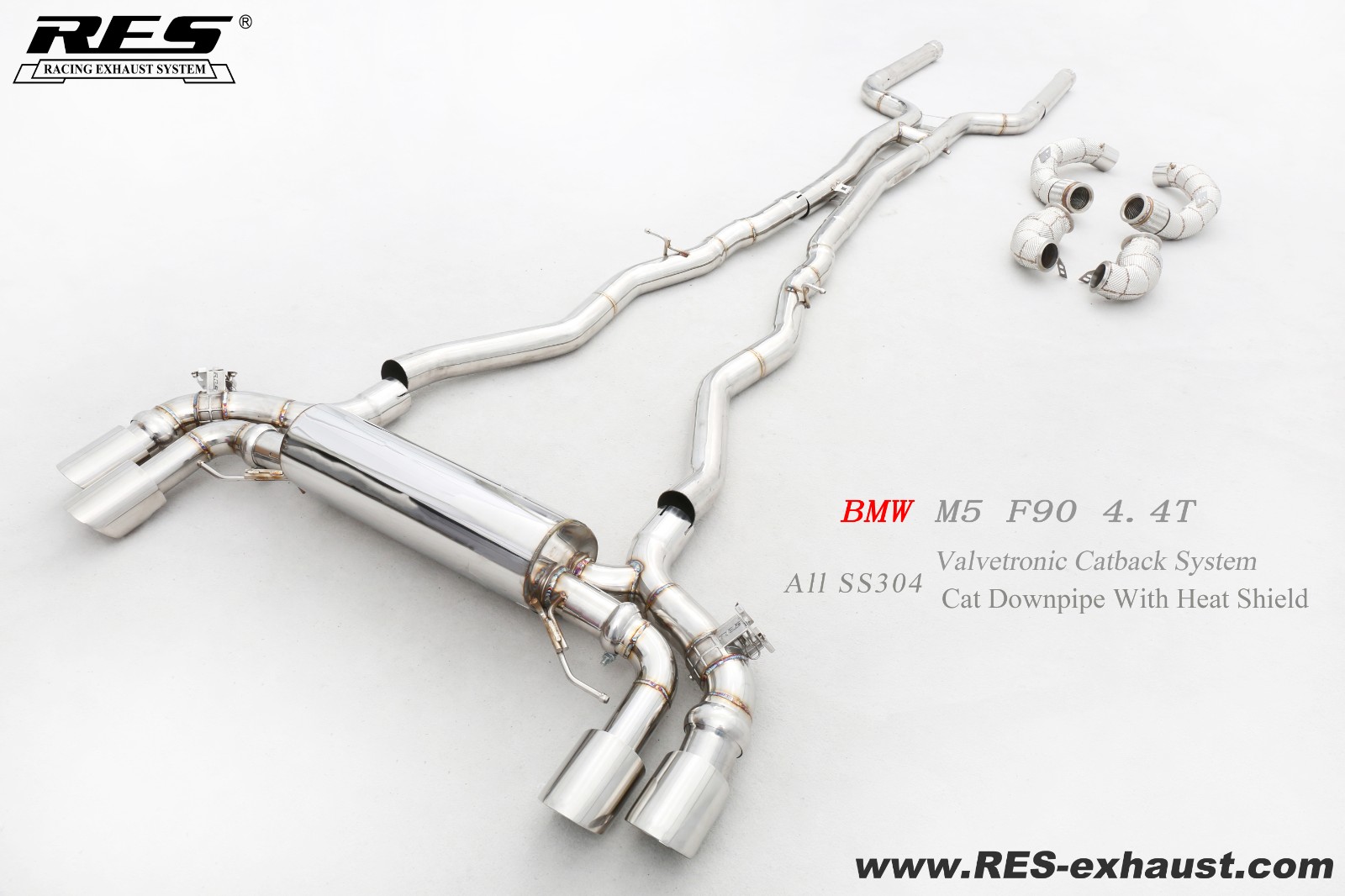 BMW M5 F90 4.4T All SS304 / Cat Downpipe With Heat Shield All SS304 / Valvetronic Catback System