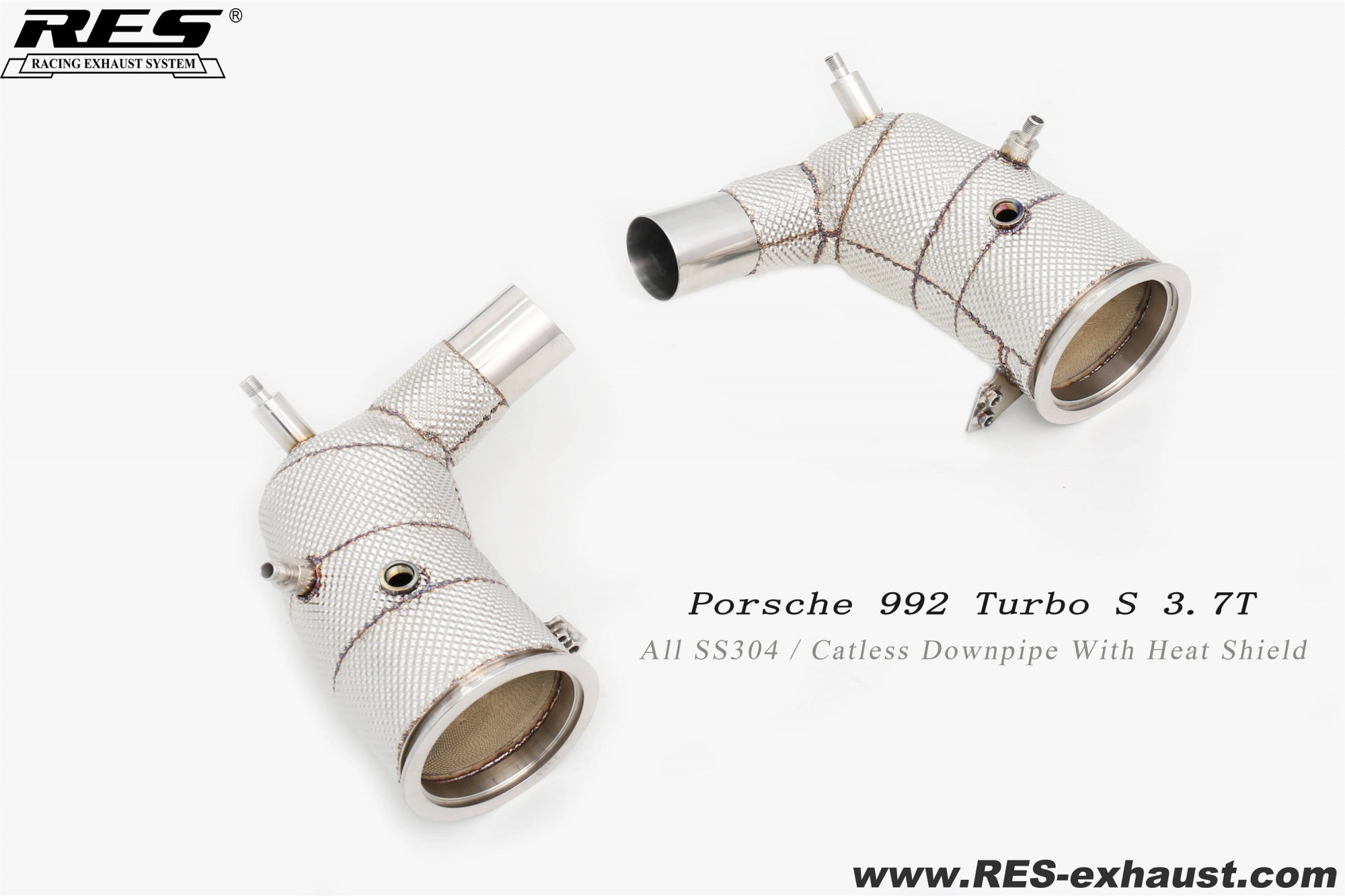Porsche 992 Turbo S 3.7T All SS304 / Catless Downpipe With Heat Shield