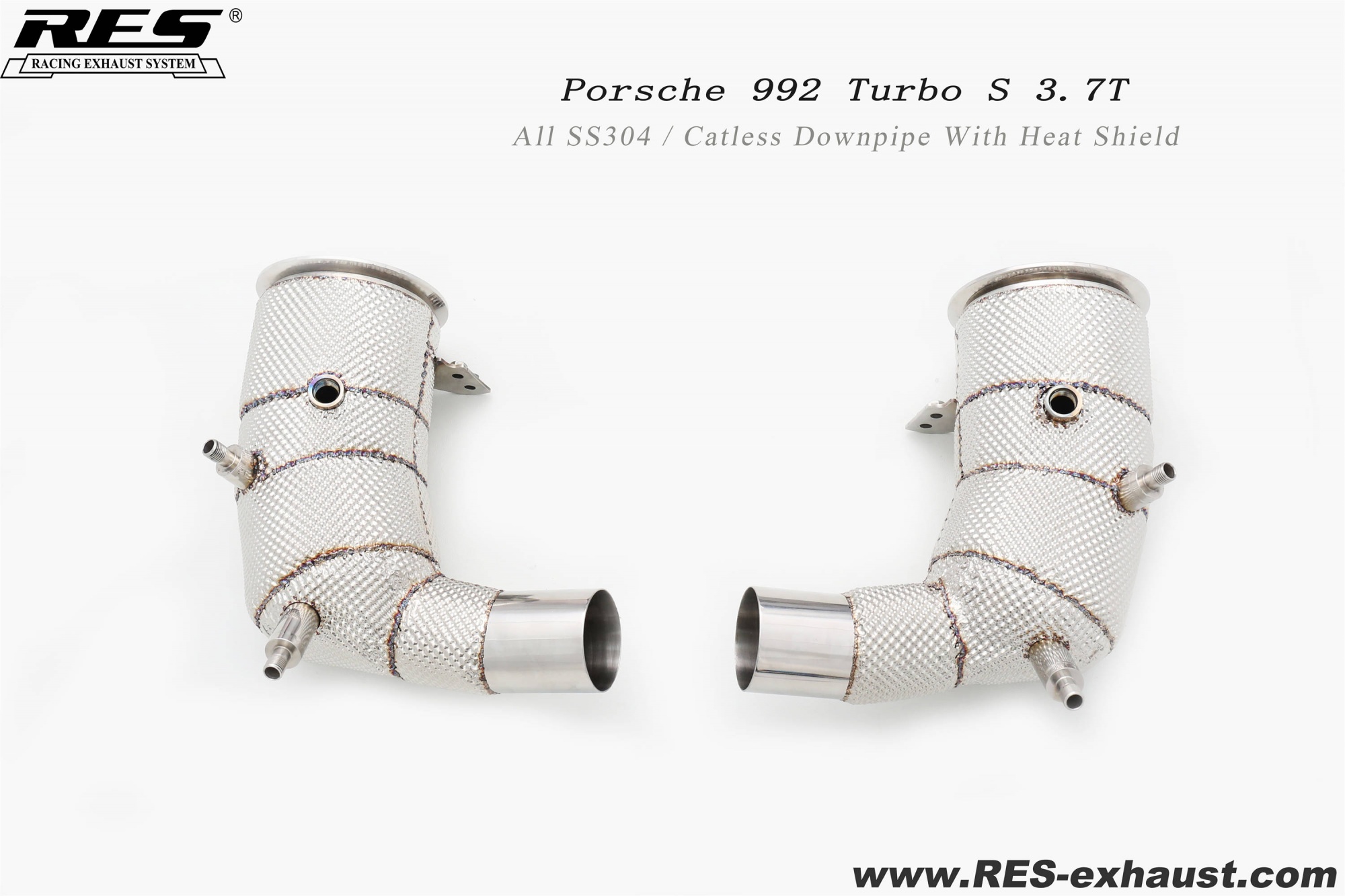 Porsche 992 Turbo S 3.7T All SS304 / Catless Downpipe With Heat Shield