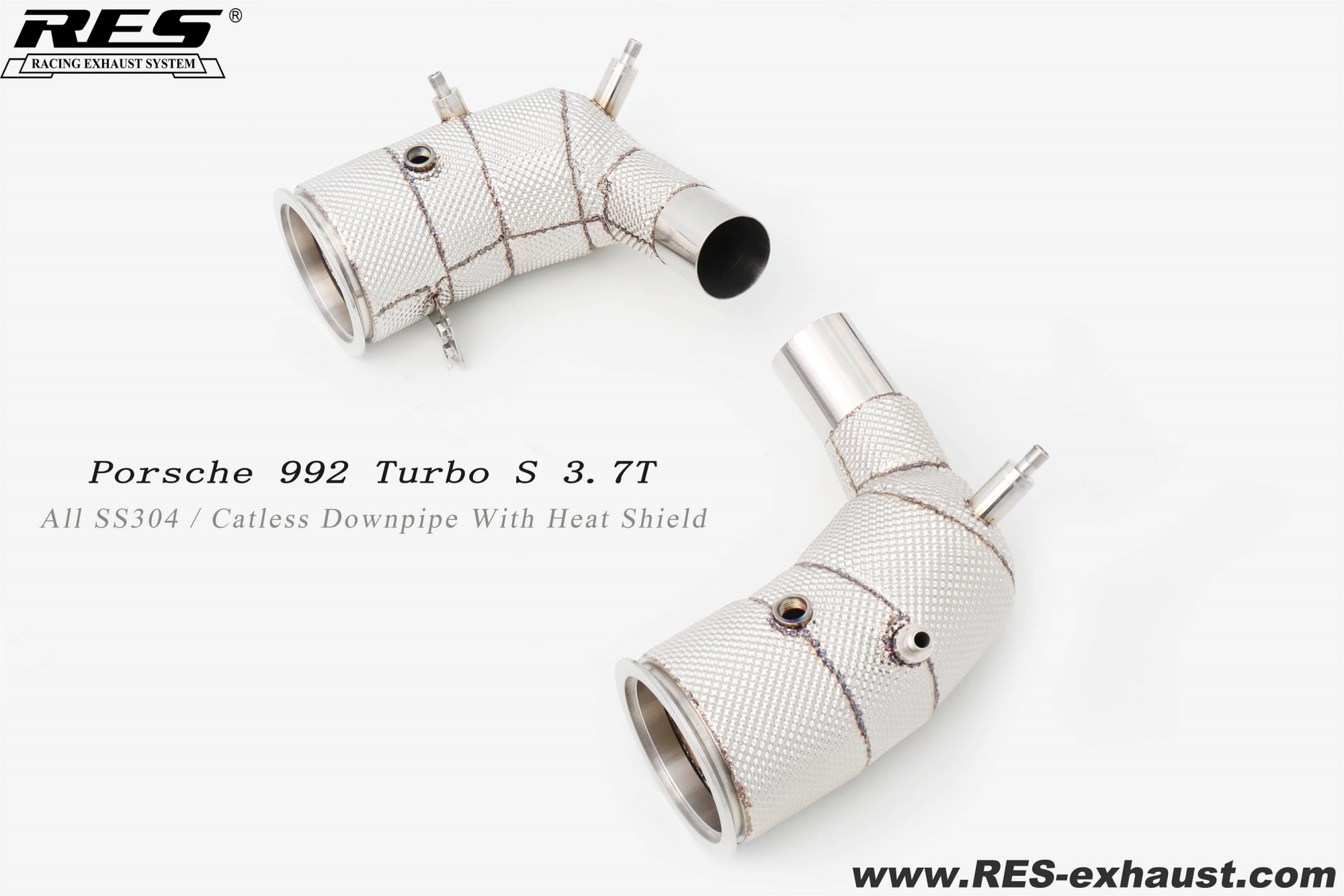 Porsche 992 Turbo S 3.7T All SS304 / Catless Downpipe With Heat Shield