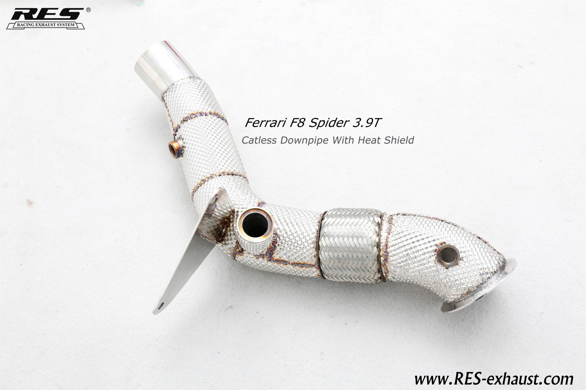 Ferrari F8 Spider 3.9T Catless Downpipe With Heat Shield