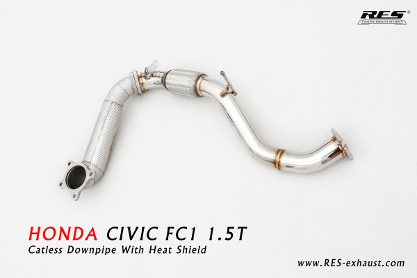 Honda Civic FC1 All SS304 / Catless Downpipe With Heat Shield
