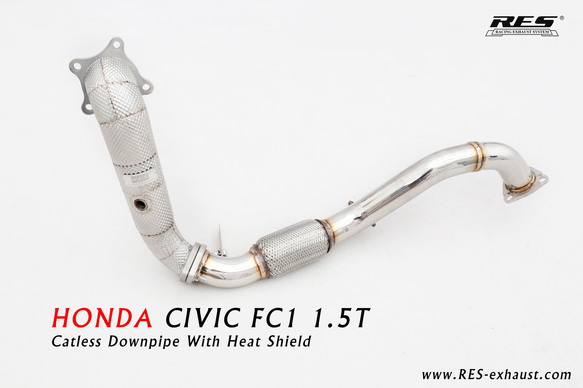 Honda Civic FC1 All SS304 / Catless Downpipe With Heat Shield