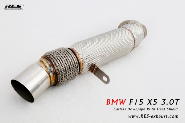 BMW X5 F15 All SS304 / Catless Downpipe With Heat Shield 