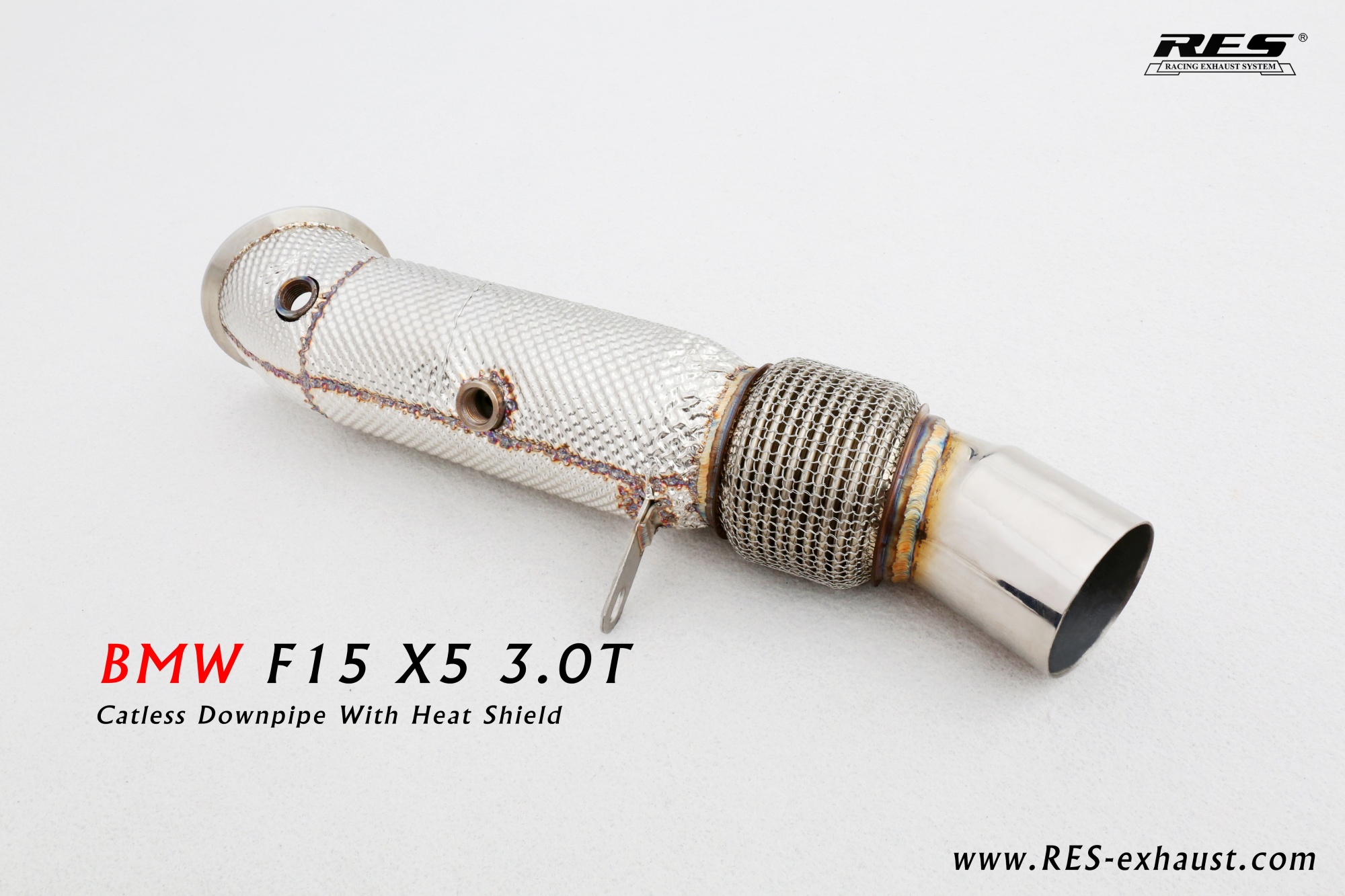 BMW X5 F15 All SS304 / Catless Downpipe With Heat Shield 