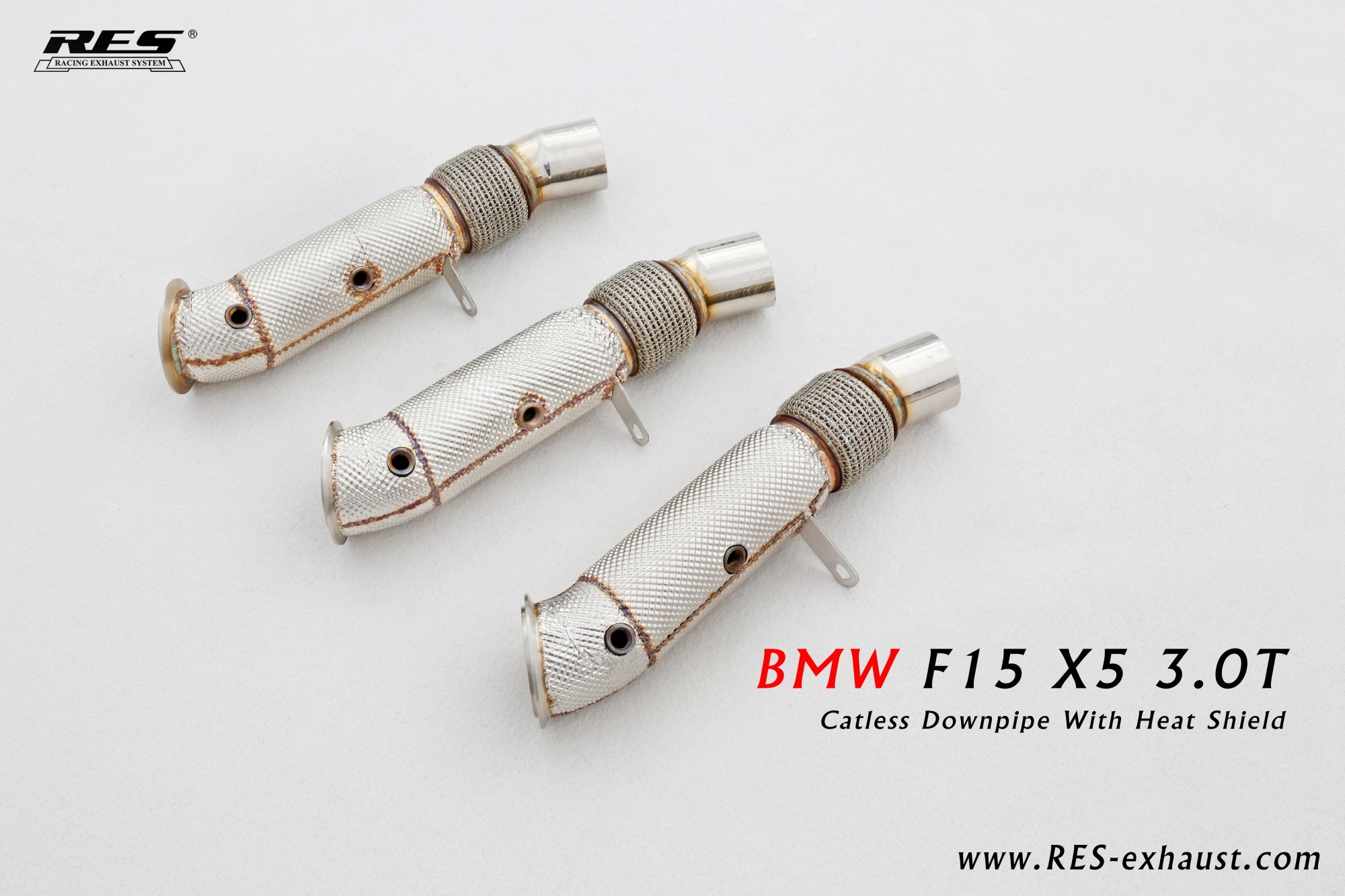 BMW X5 F15 All SS304 / Catless Downpipe With Heat Shield 