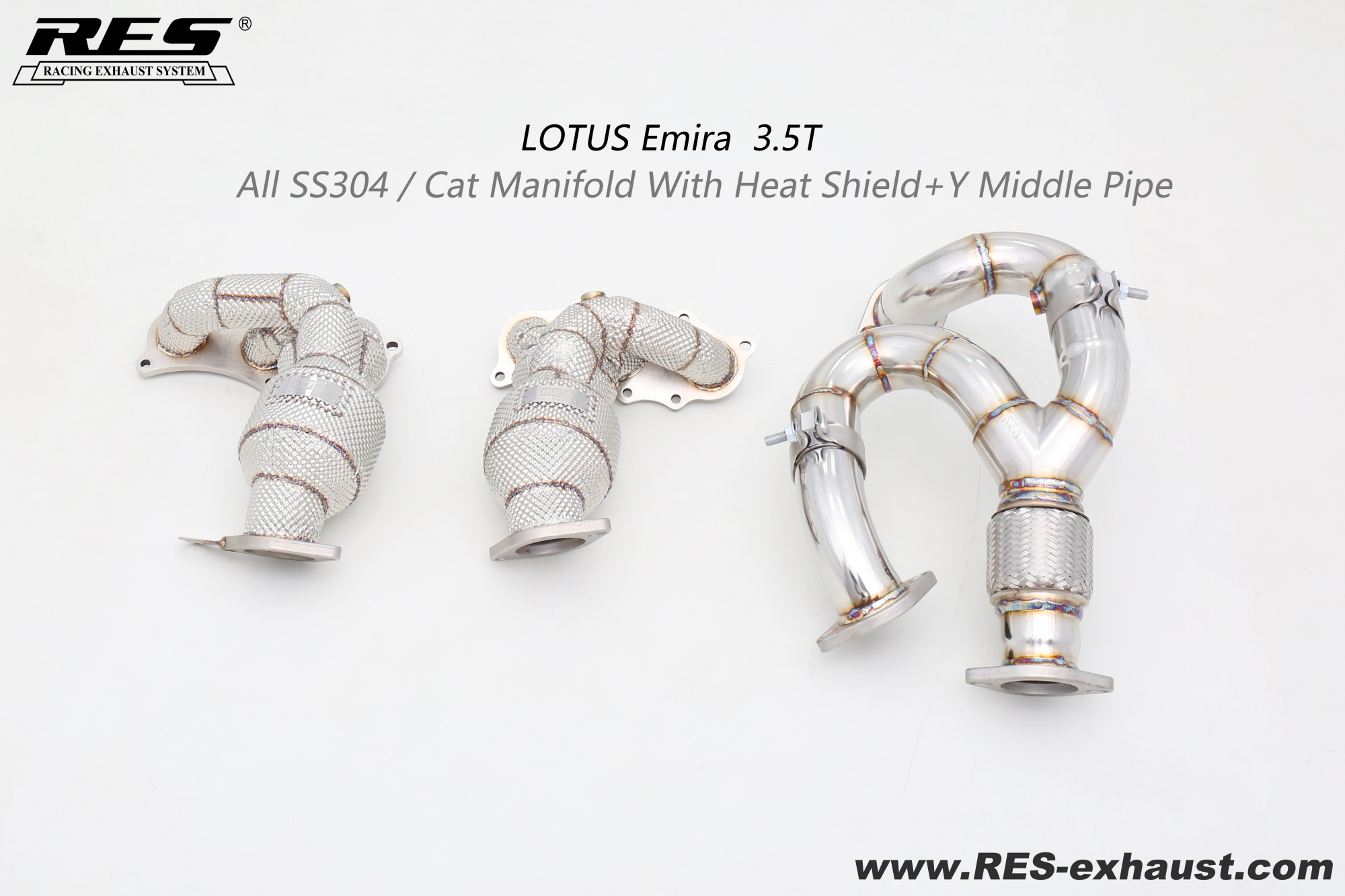 LOTUS Emira  3.5T All SS304 / Cat Downpipe With Heat Shield+Y Middle Pipe