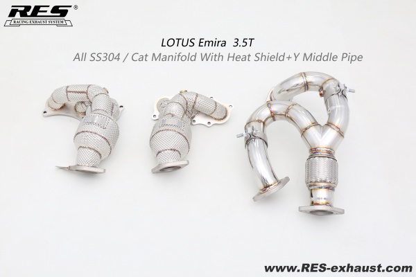 LOTUS Emira  3.5T All SS304 / Cat Downpipe With Heat Shield+Y Middle Pipe