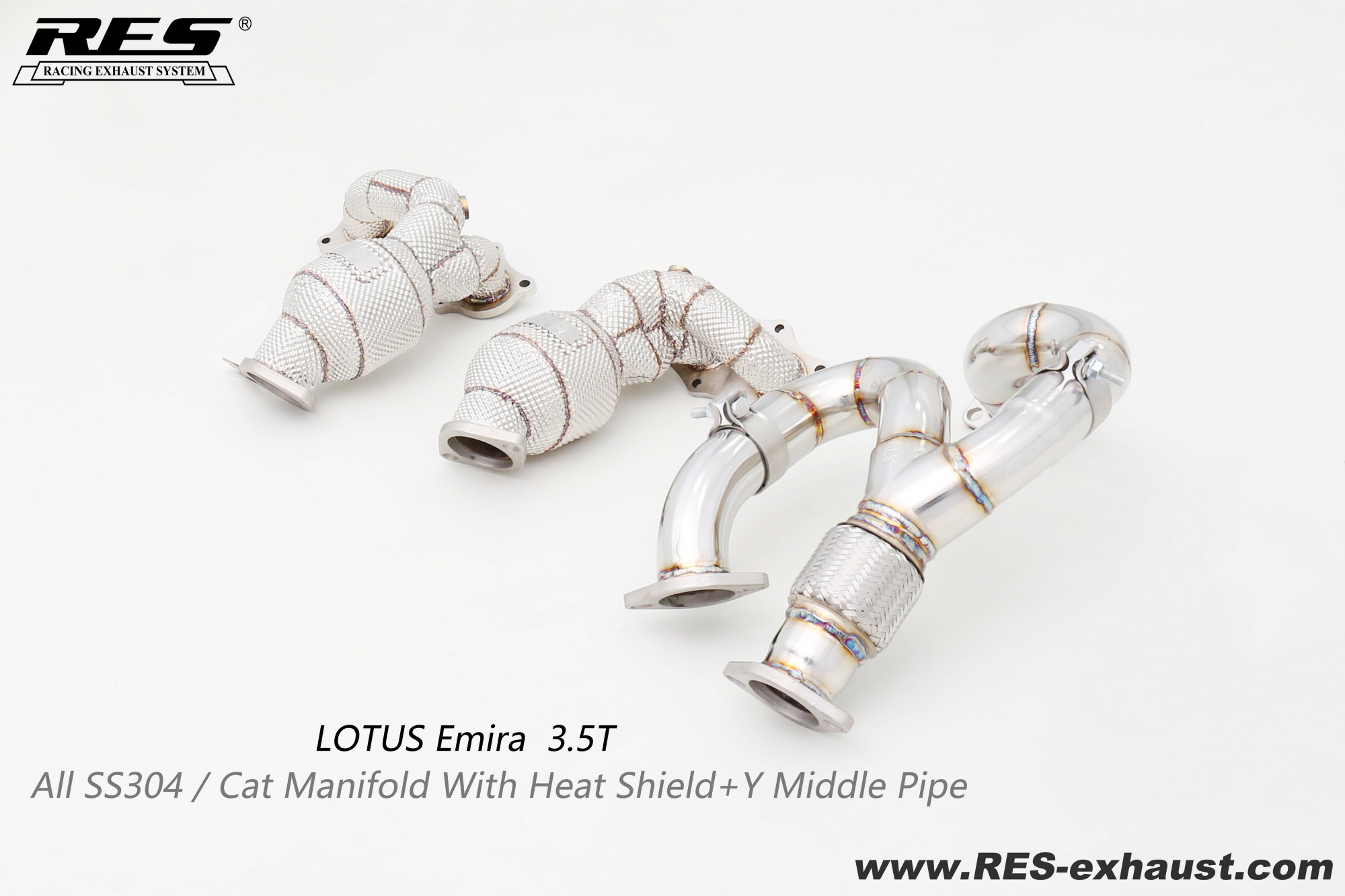 LOTUS Emira  3.5T All SS304 / Cat Downpipe With Heat Shield+Y Middle Pipe