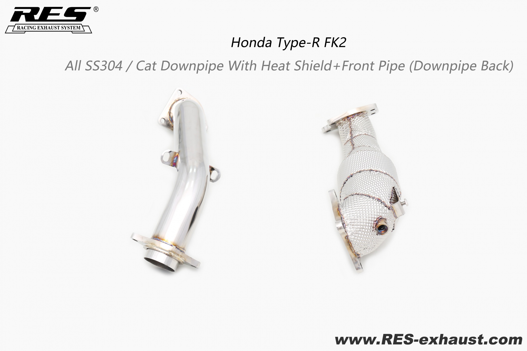 Honda Civic Type-R FK2 All SS304 / Cat Downpipe With Heat Shield+ Front Pipe