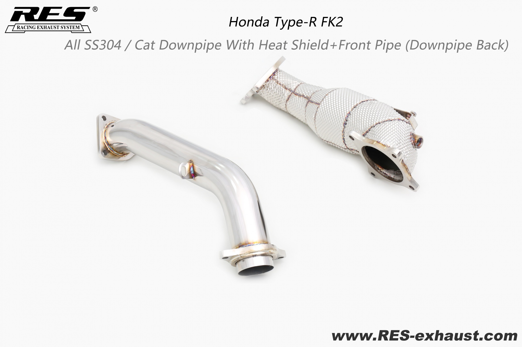 Honda Civic Type-R FK2 All SS304 / Cat Downpipe With Heat Shield+ Front Pipe
