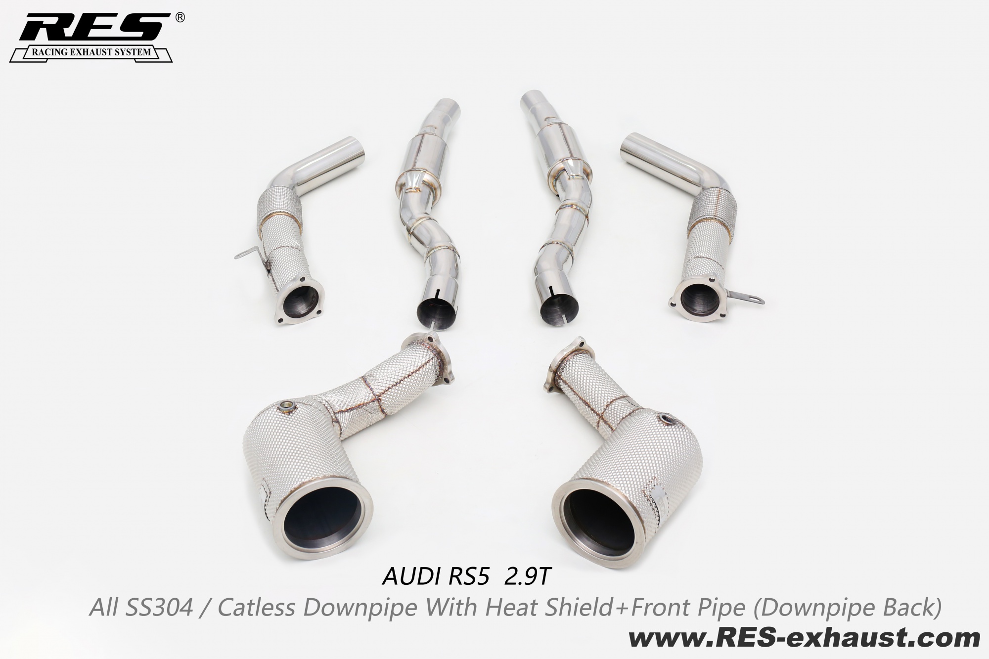 AUDI RS5  All SS304 / Catless Downpipe With Heat Shield+Front Pipe （Downpipe Back）