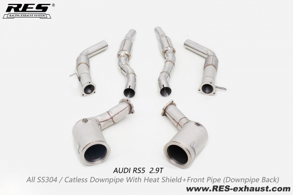 AUDI RS5  All SS304 / Catless Downpipe With Heat Shield+Front Pipe (Downpipe Back)