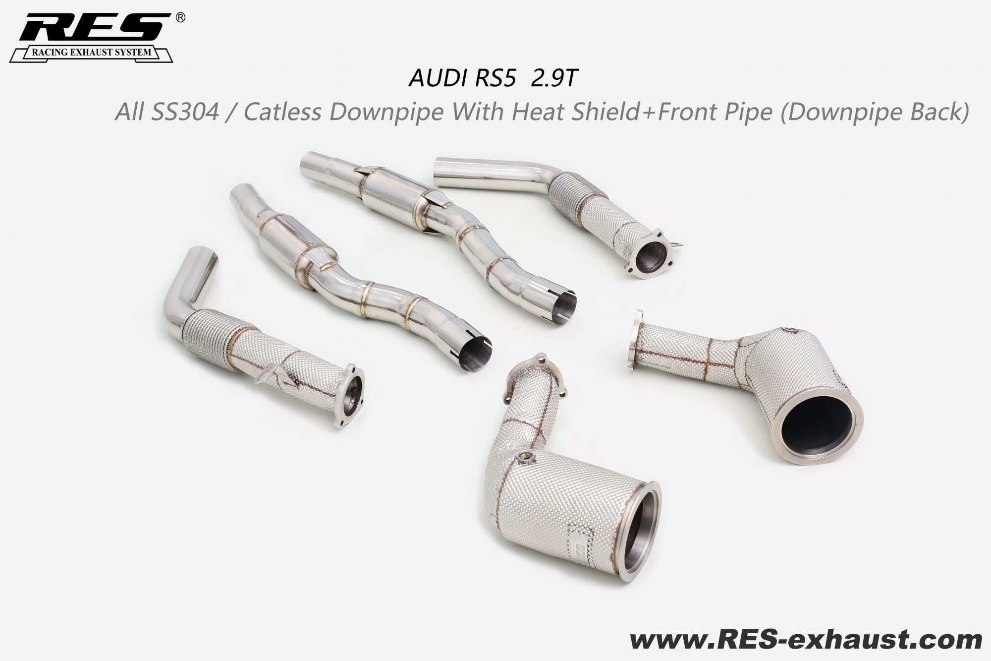 AUDI RS5  All SS304 / Catless Downpipe With Heat Shield+Front Pipe （Downpipe Back）
