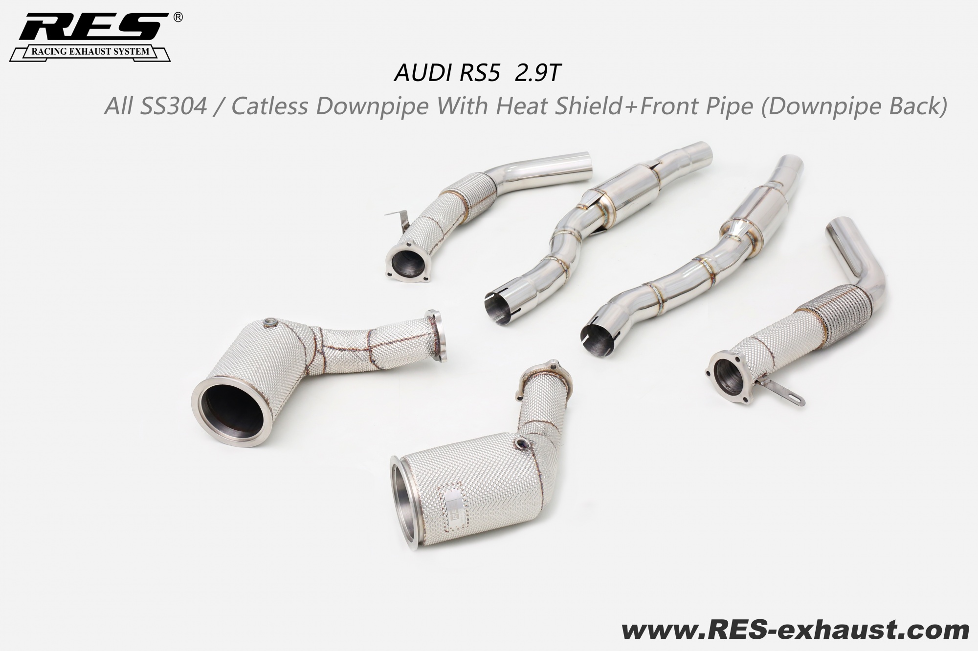 AUDI RS5  All SS304 / Catless Downpipe With Heat Shield+Front Pipe （Downpipe Back）