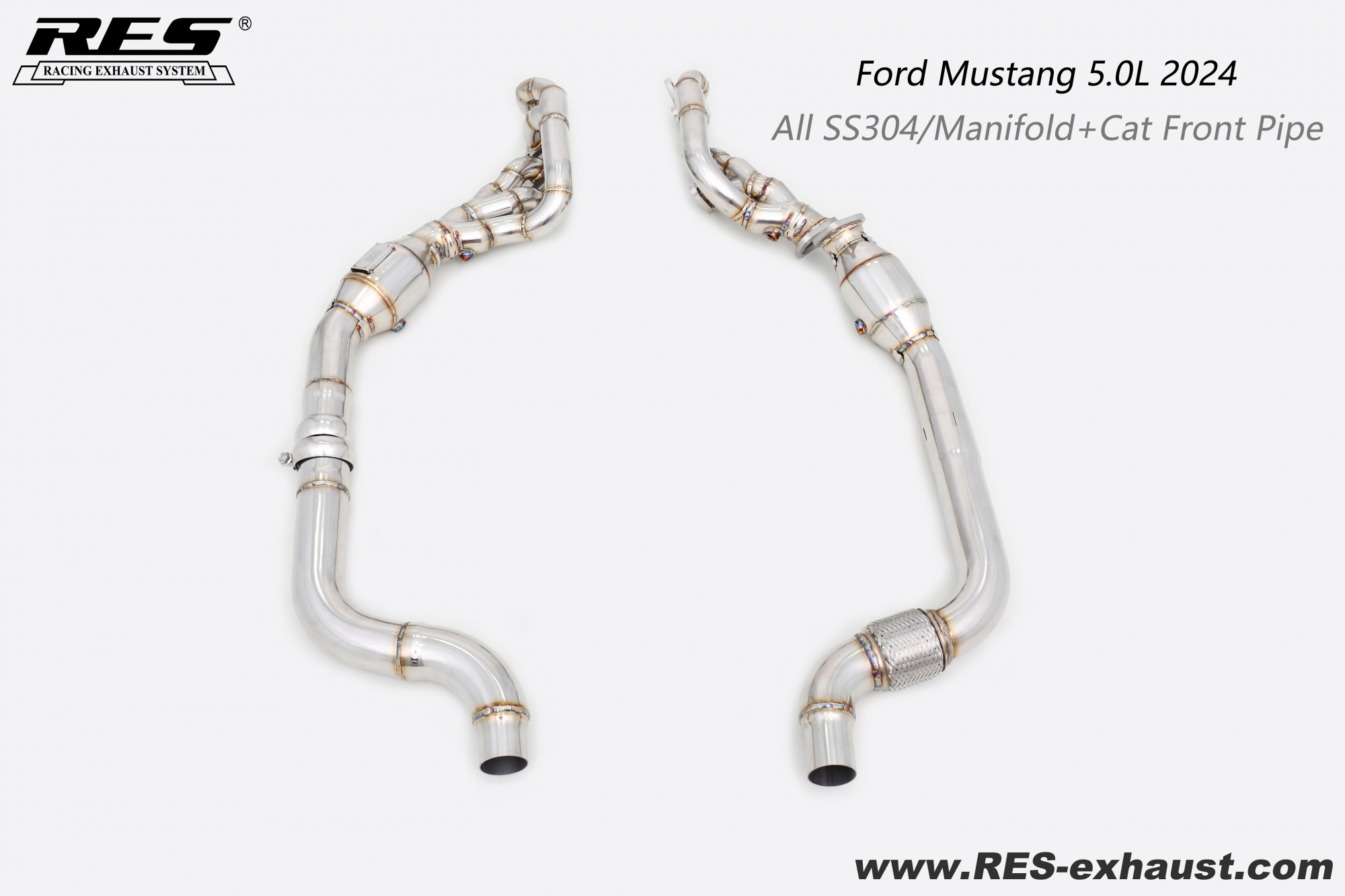 Ford Mustang 5.0L Ford Mustang 5.0L 2024 All SS304/Manifold+Cat Front Pipe