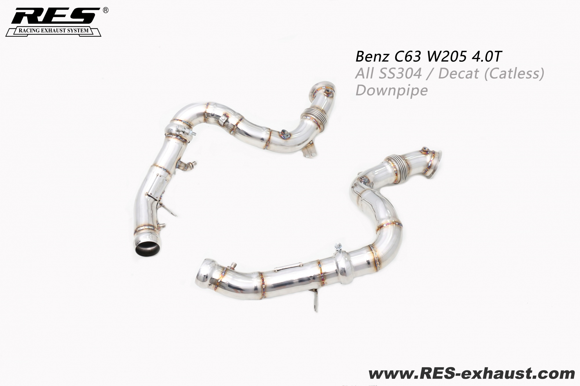 Mercedes Benz C63 W205 All SS304 / Decat （Catless） Downpipe