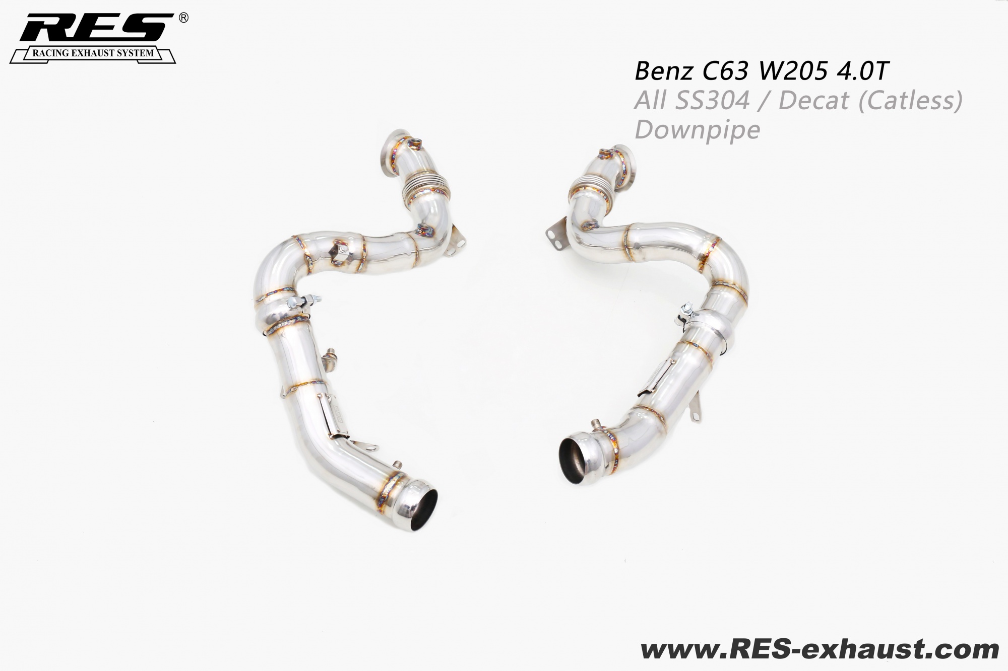 Mercedes Benz C63 W205 All SS304 / Decat （Catless） Downpipe