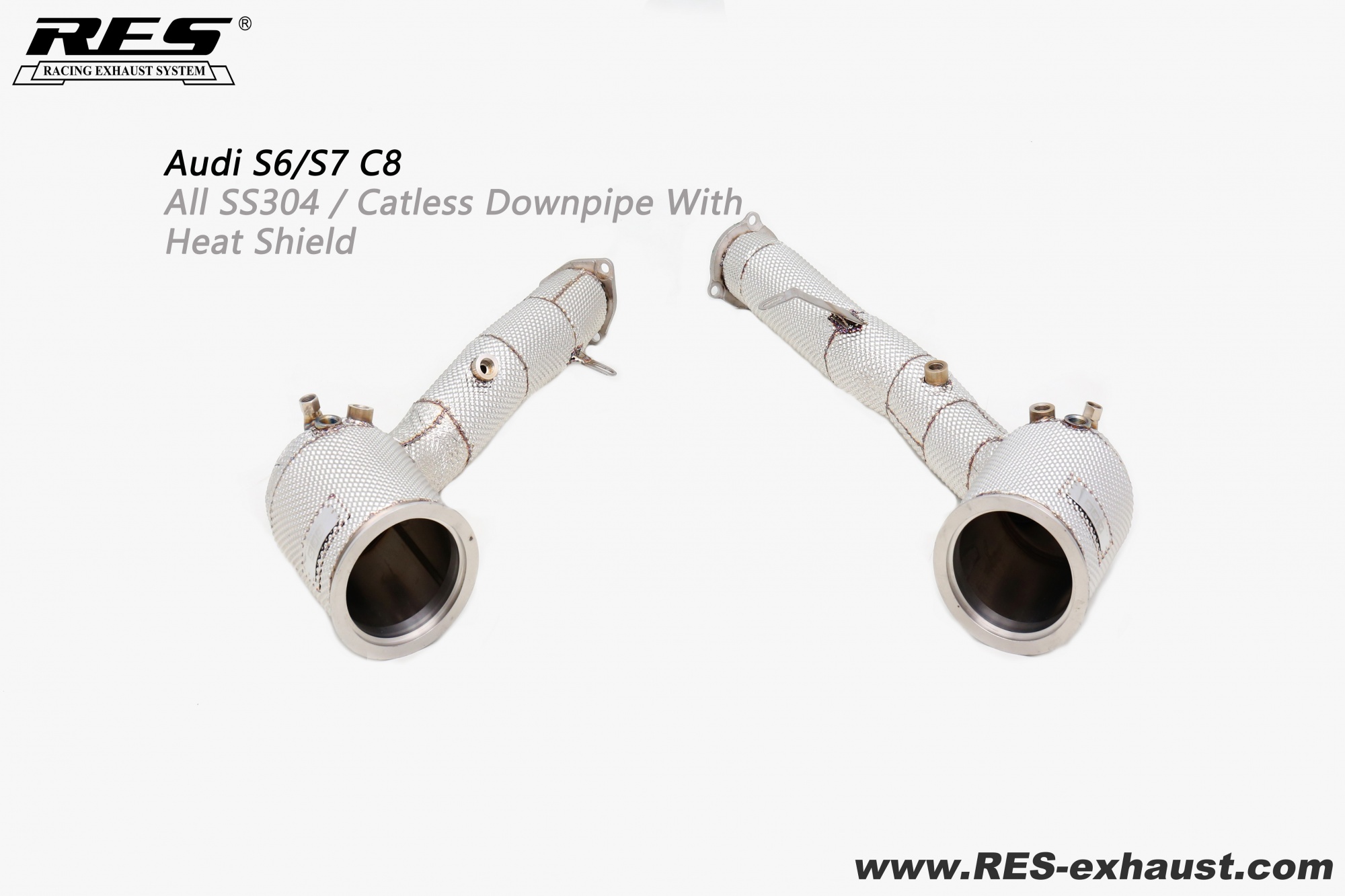 Audi S6/S7 C8 All SS304 / Catless Downpipe With Heat Shield 