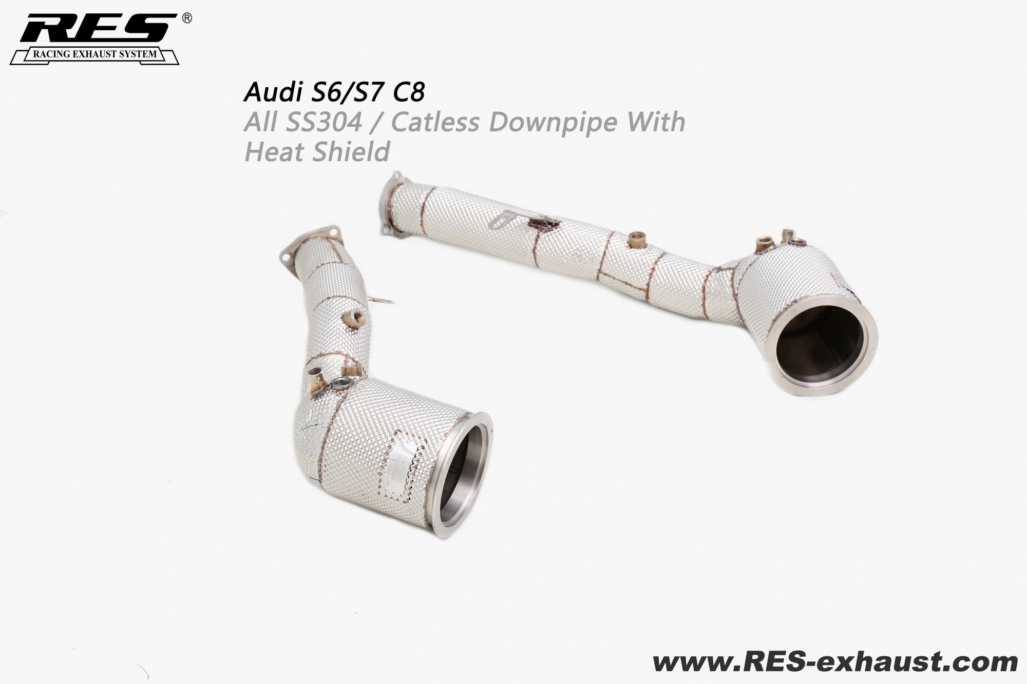 Audi S6/S7 C8 All SS304 / Catless Downpipe With Heat Shield 