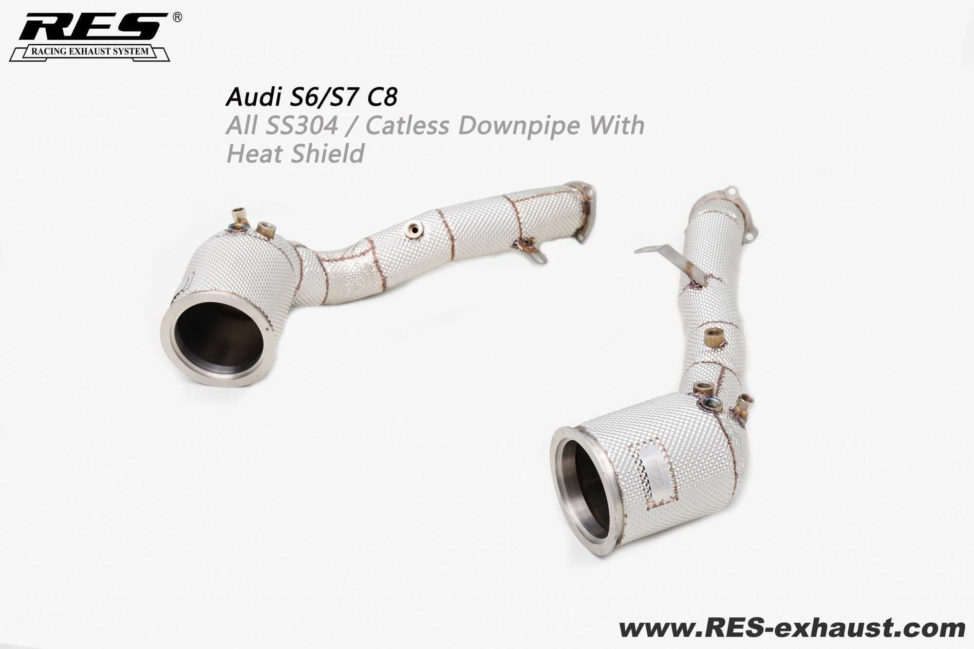 Audi S6/S7 C8 All SS304 / Catless Downpipe With Heat Shield 