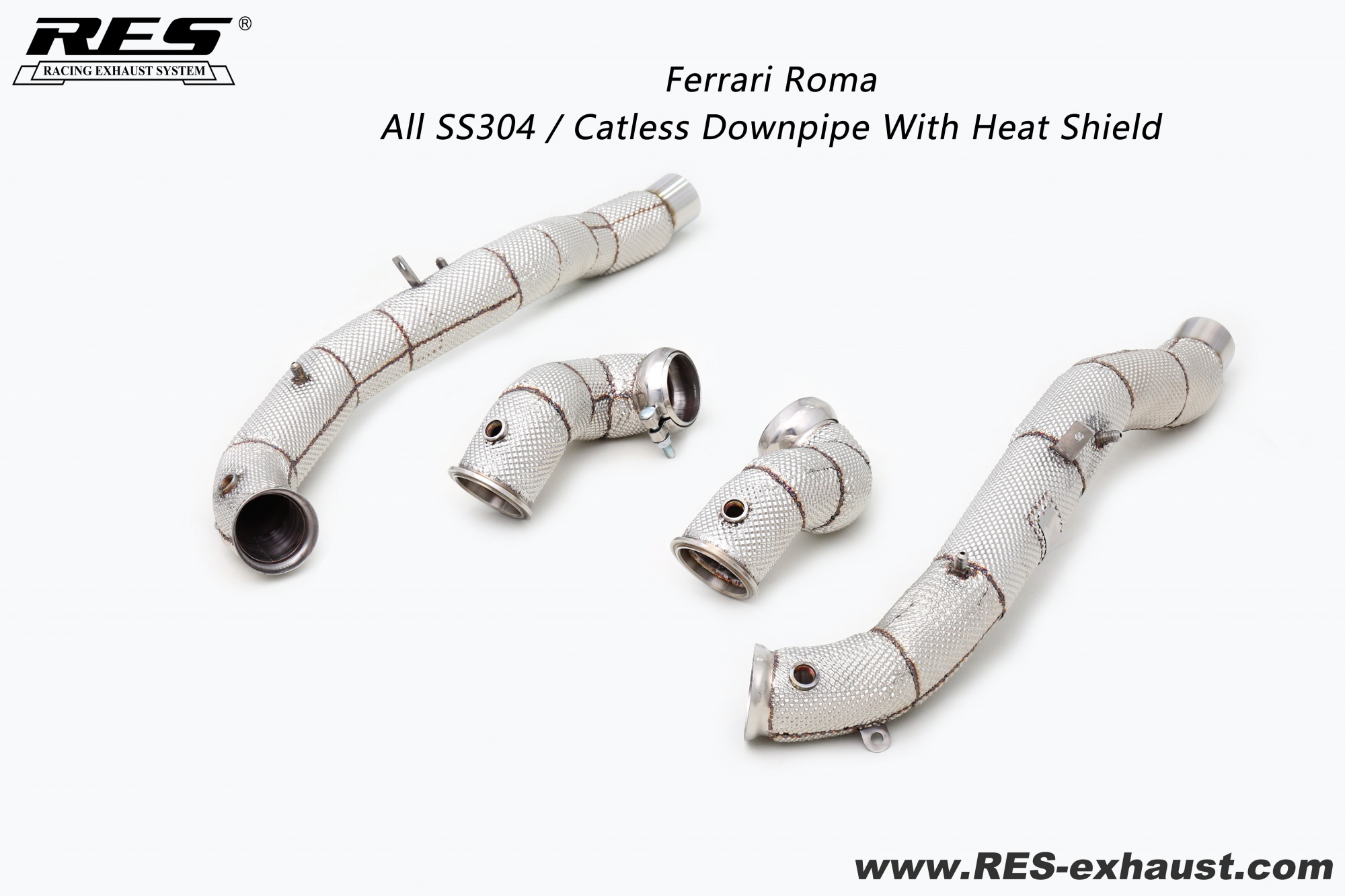 Ferrari Roma All SS304 / Catless Downpipe With Heat Shield 