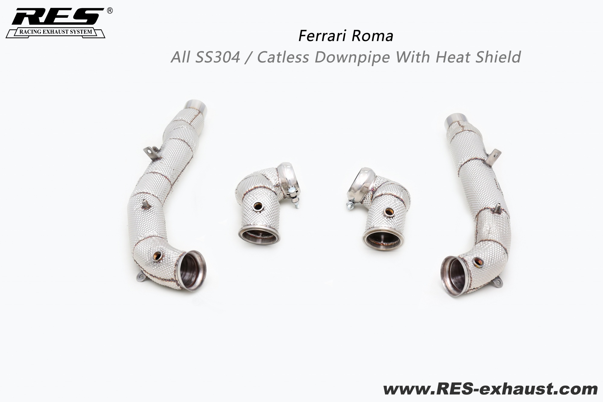 Ferrari Roma All SS304 / Catless Downpipe With Heat Shield 
