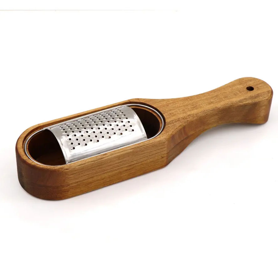 Stainless Steel Grater with Wood Container
