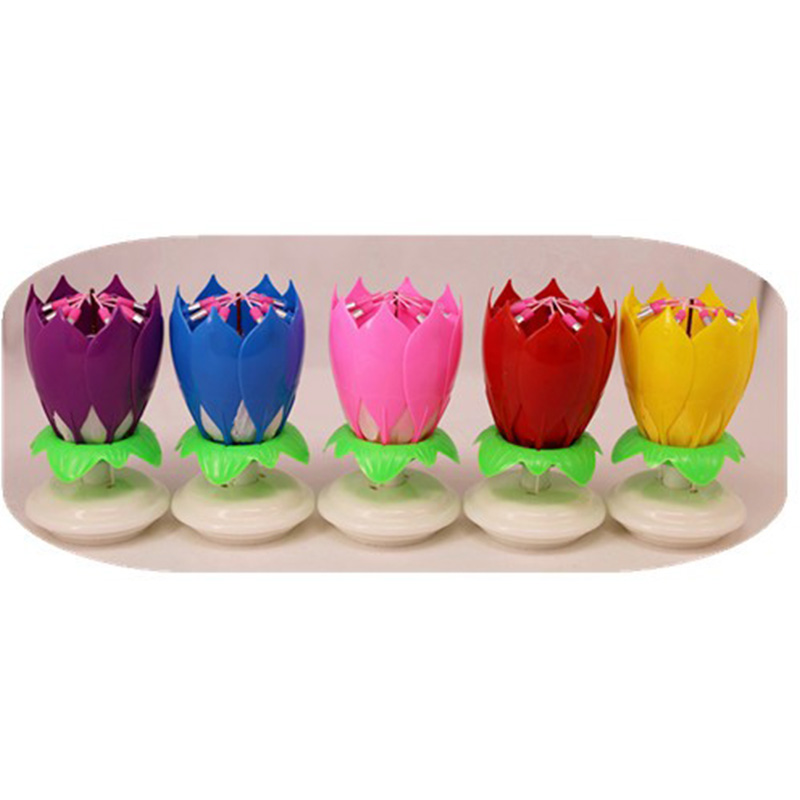 A03 Lotus Shaped Rotate Musical  Birthday Candle &8pcs small  candles（color gift box）