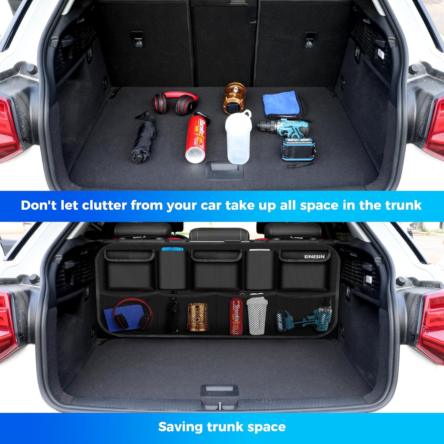 Car Organizer, Car Organizers and Storage with 9 Pockets, SUV Trunk Organizer for SUV/MPV/Truck, Car Essentials - Black