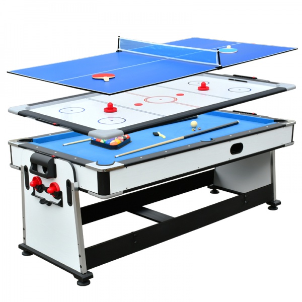 7' Rotation 4-in-1 Multi Game Table, with Pool Table, Air Hockey, Table Tennis and Dinning, TM-2137