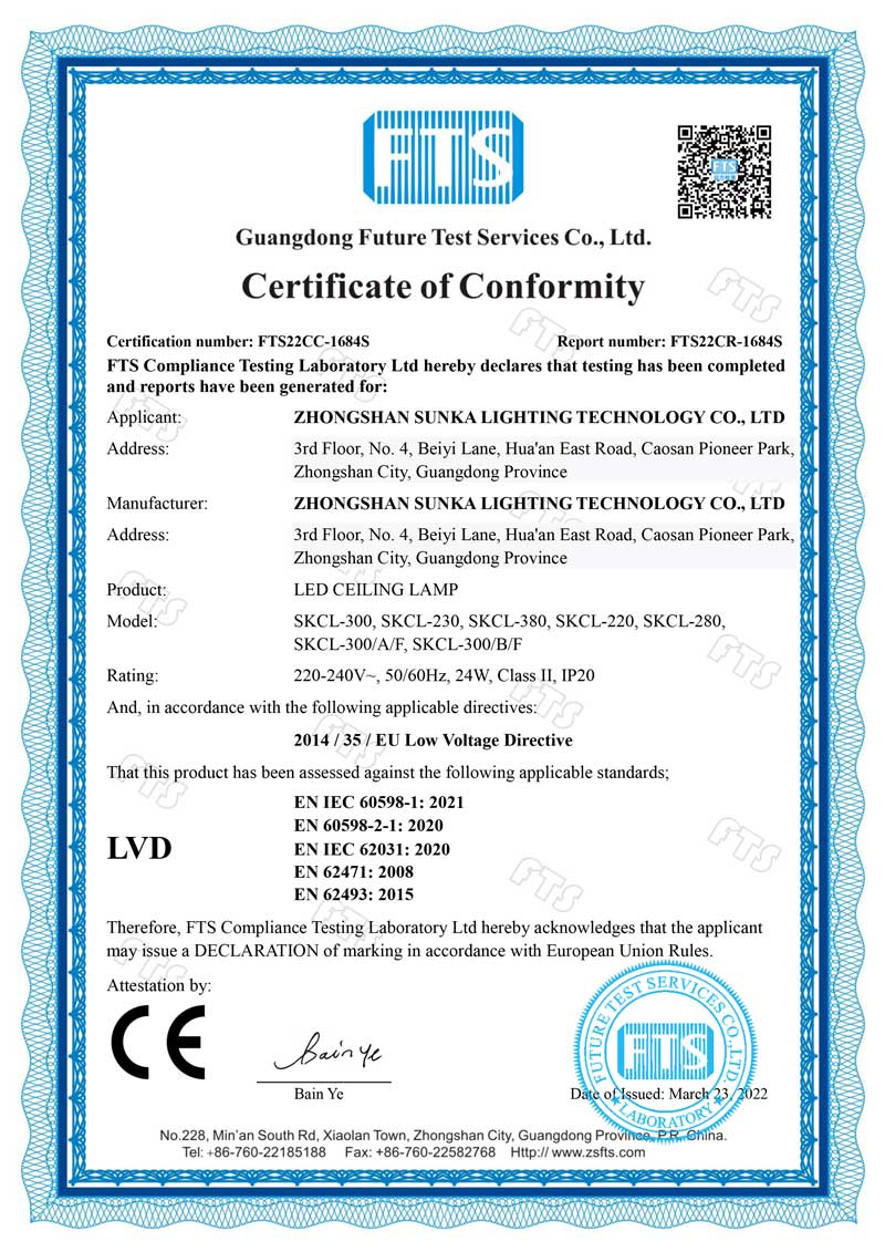 吸顶灯-CE-LVD证书