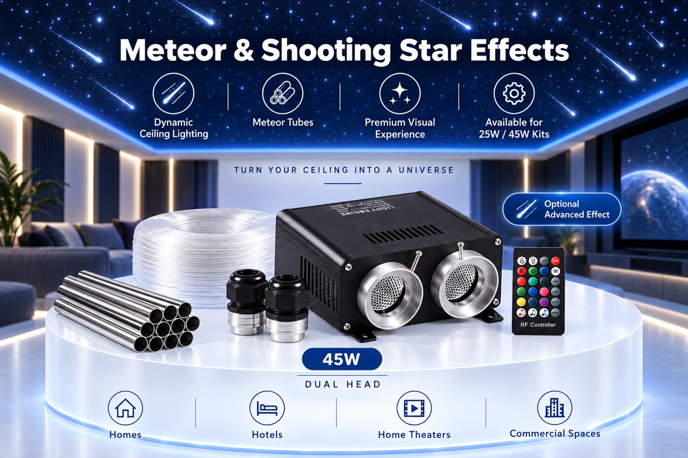 25W and 45W Fiber Optic Meteor Star Ceiling Kits
