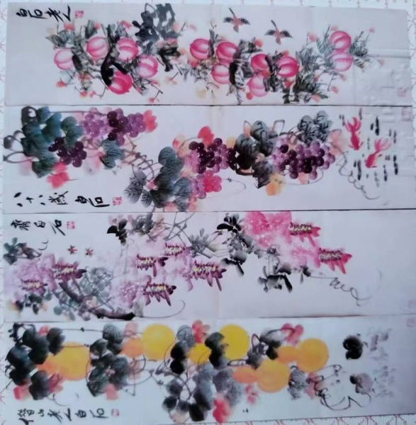 花卉四条屏