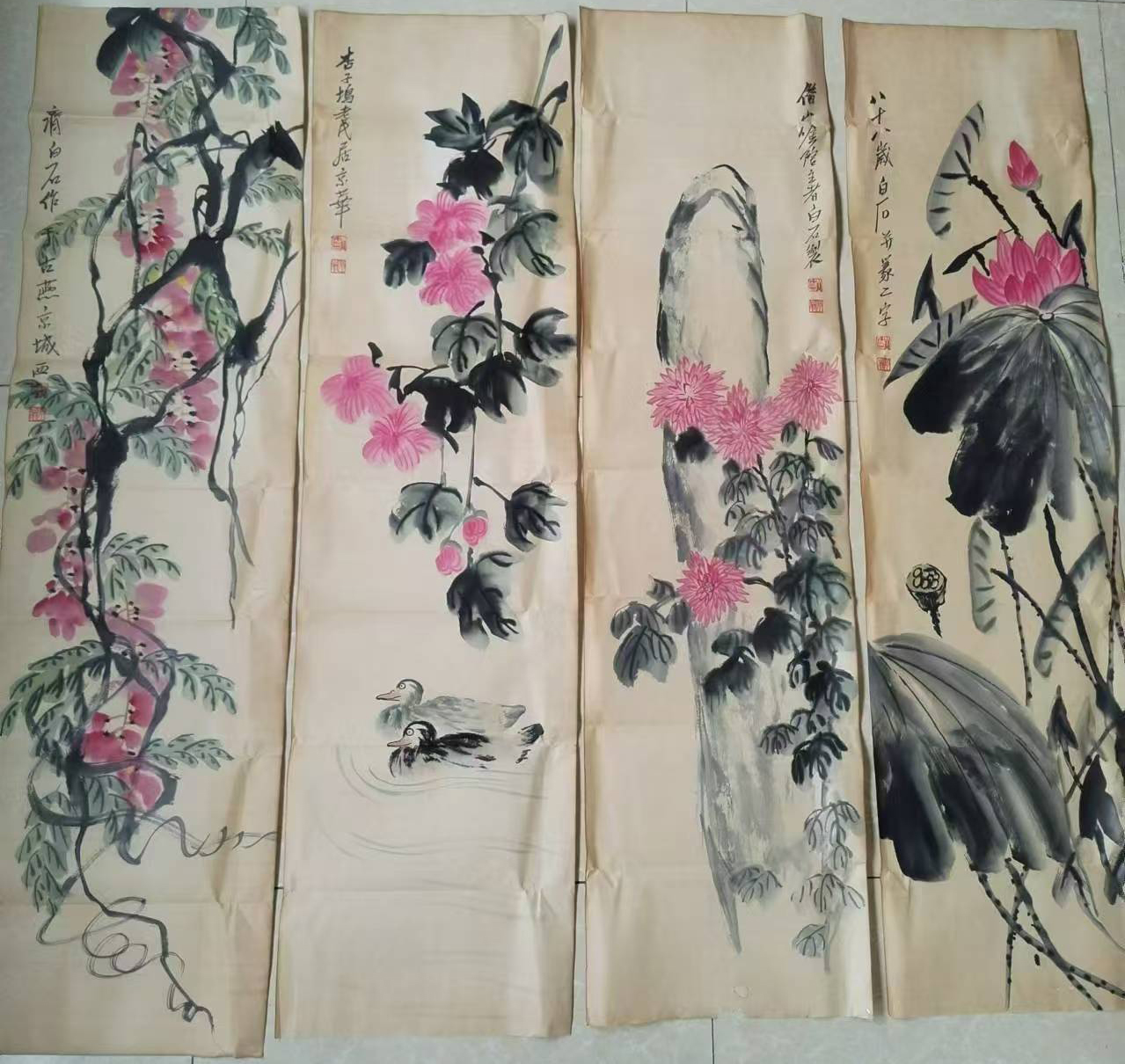 花卉四条屏