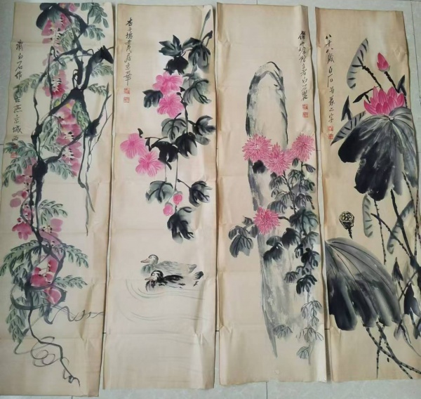 花卉四条屏