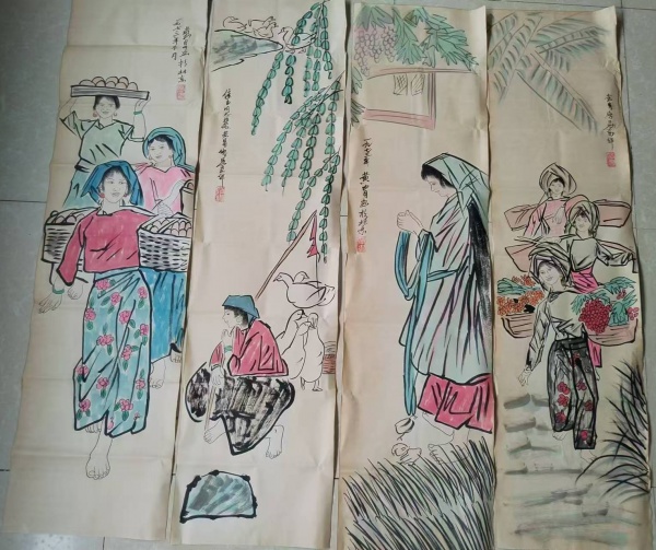 美女，四条屏