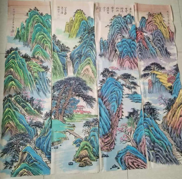 描金山水四条屏