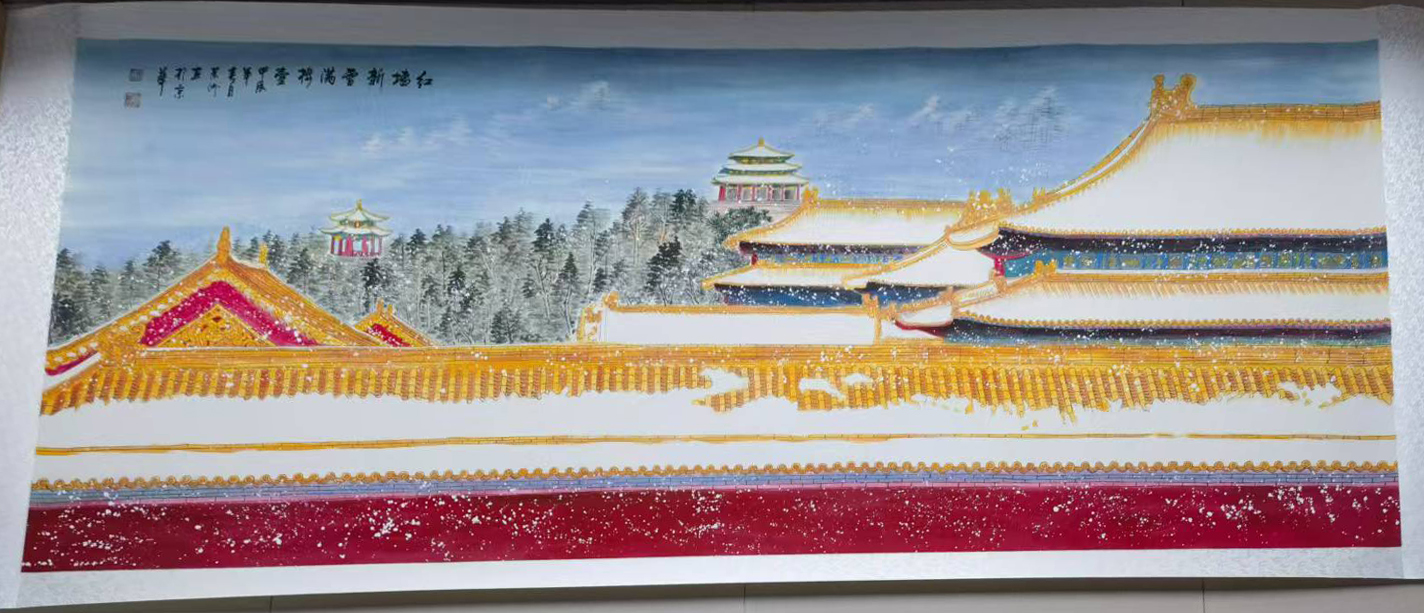 红墙新雪满楼台