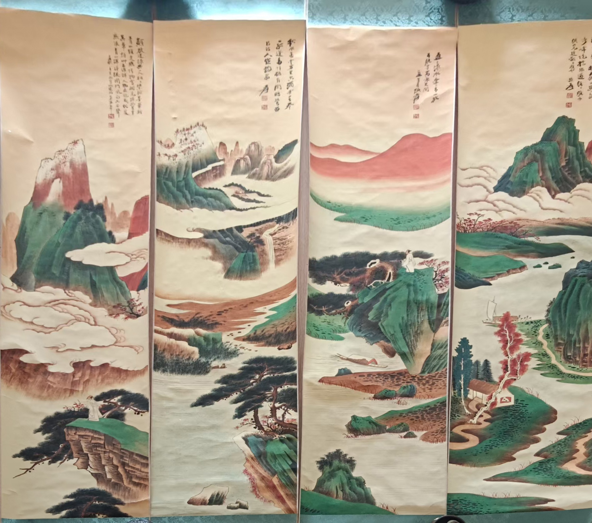 松雲山川四条屏