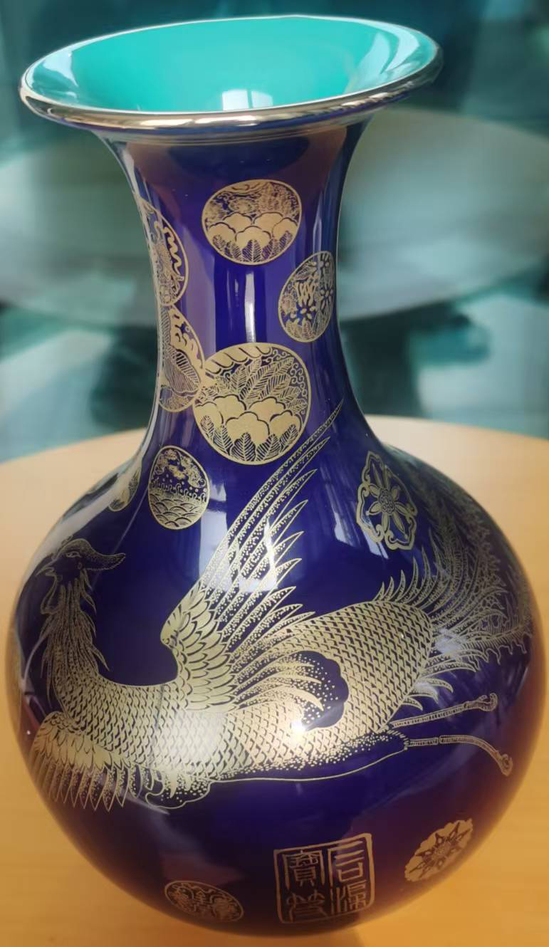 景泰蓝描金凤凰元壶春瓶