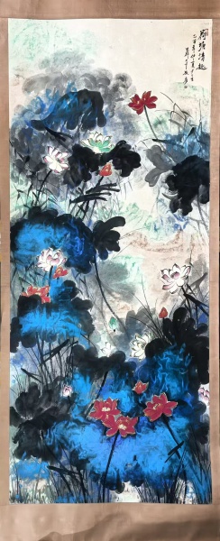 泼彩荷花图