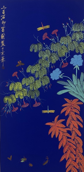 蓝底花卉图