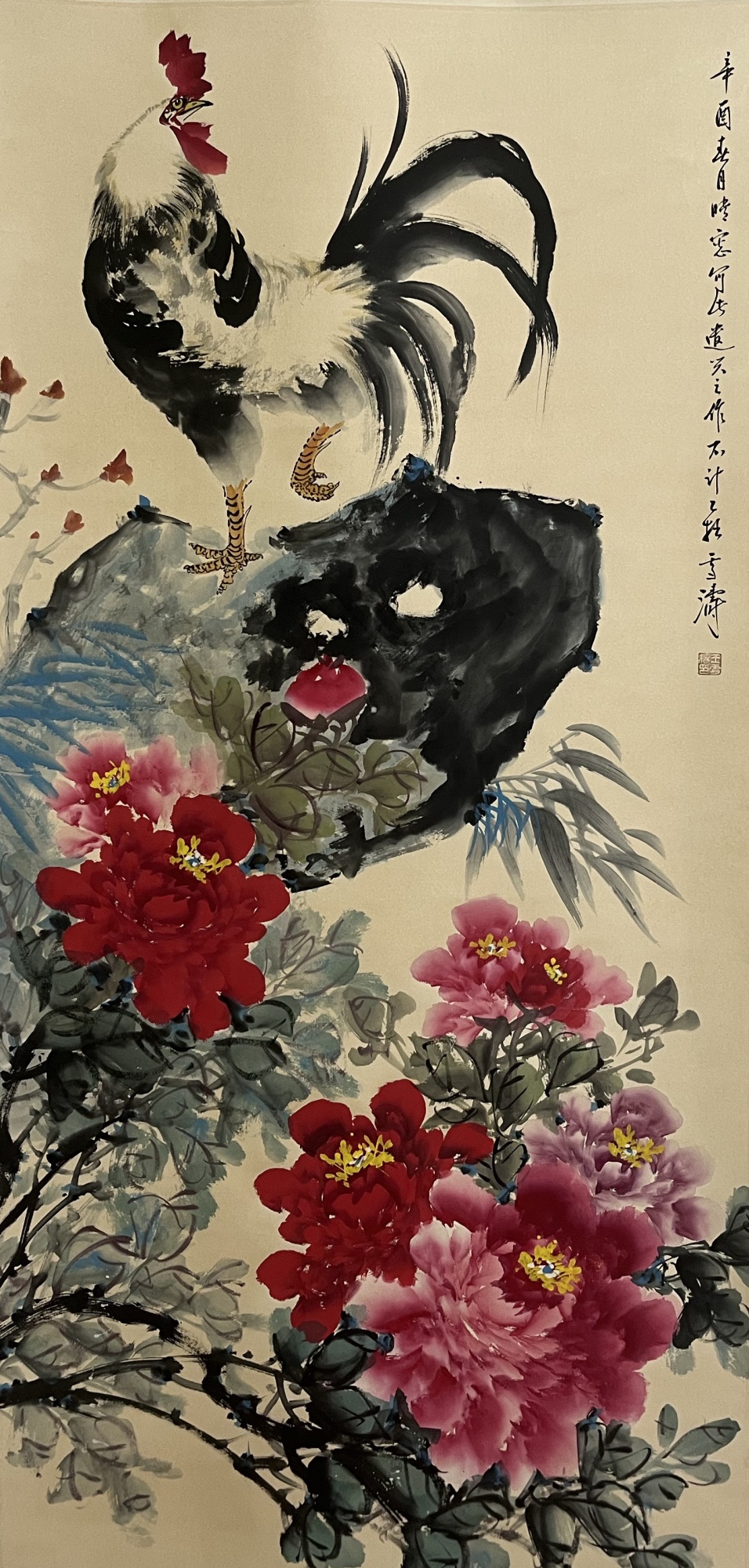 牡丹公鸡图