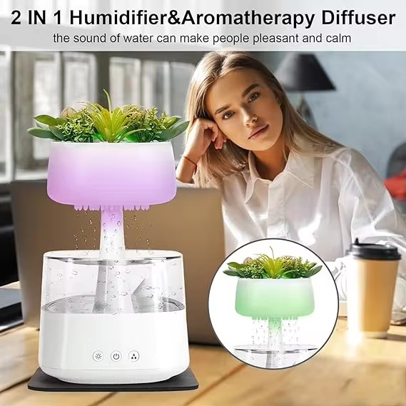 Rain Cloud Humidifier with Artificial Plant （CH08T）