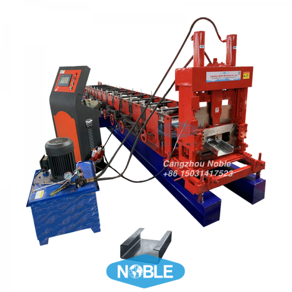 Construction steel C purlin cold roll forming machine with hydraulic cutter