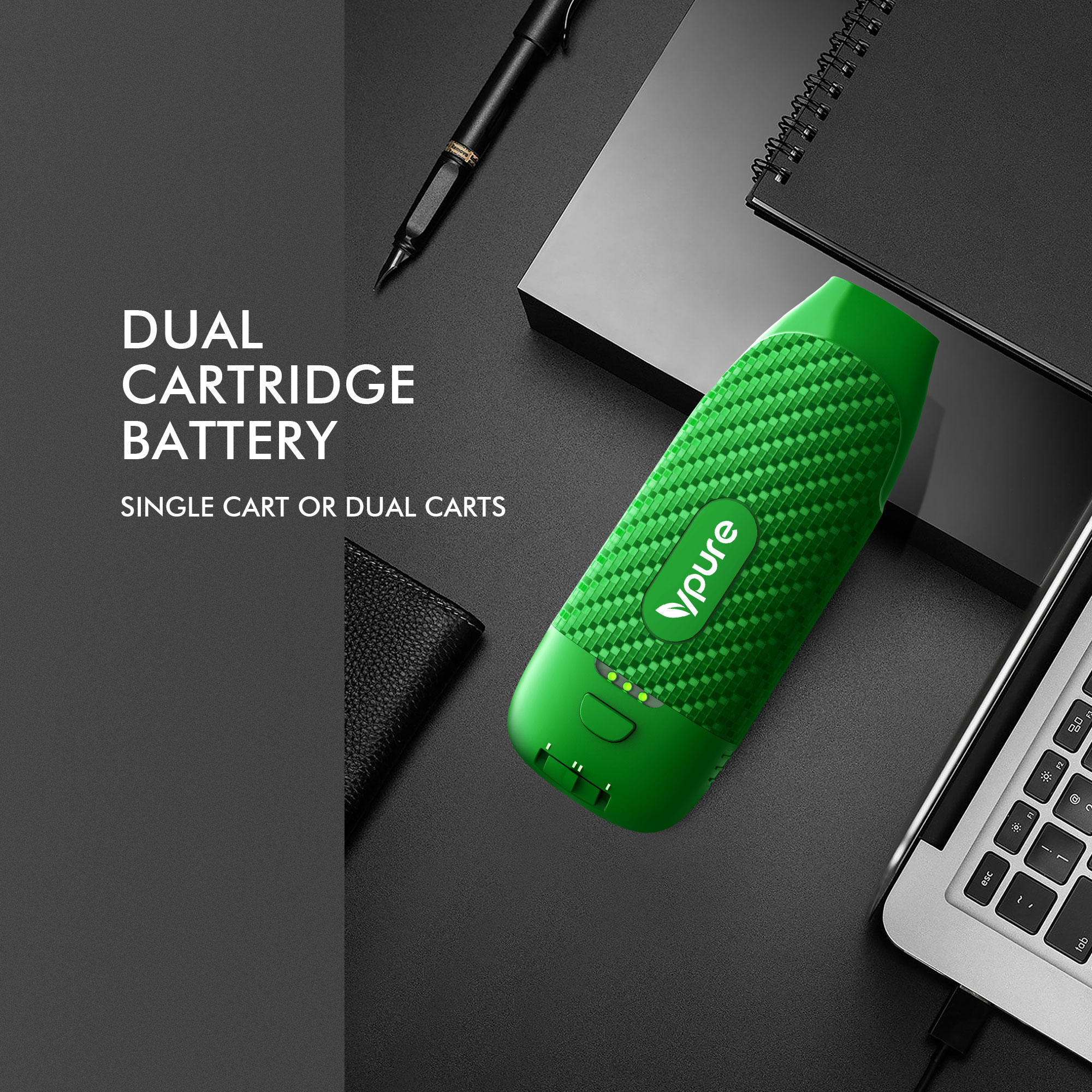 Vpure dual cartridge vape battery